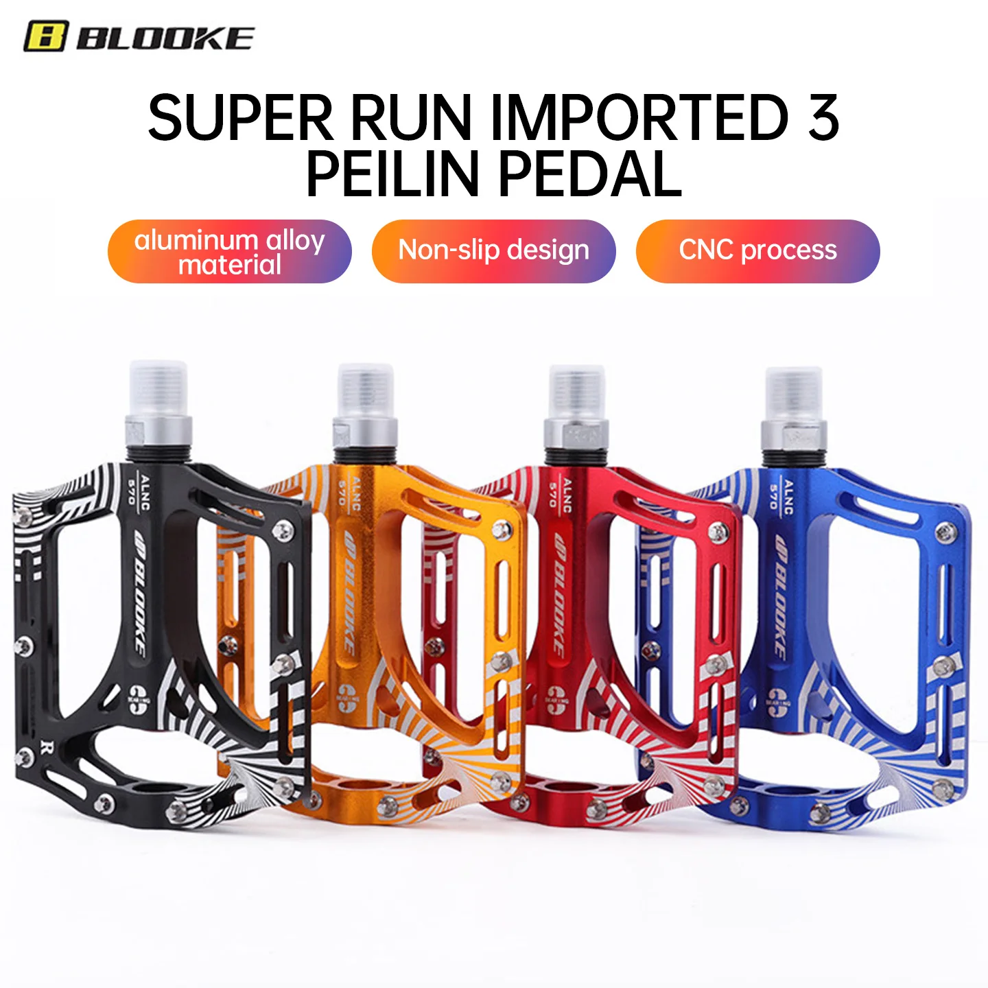 BLOOKE ALNC570 Mountain/Road Bike Pedals Anti-slip Aluminum Alloy Chrome-Molybdenum Steel Bicycle Pedals with Bearings