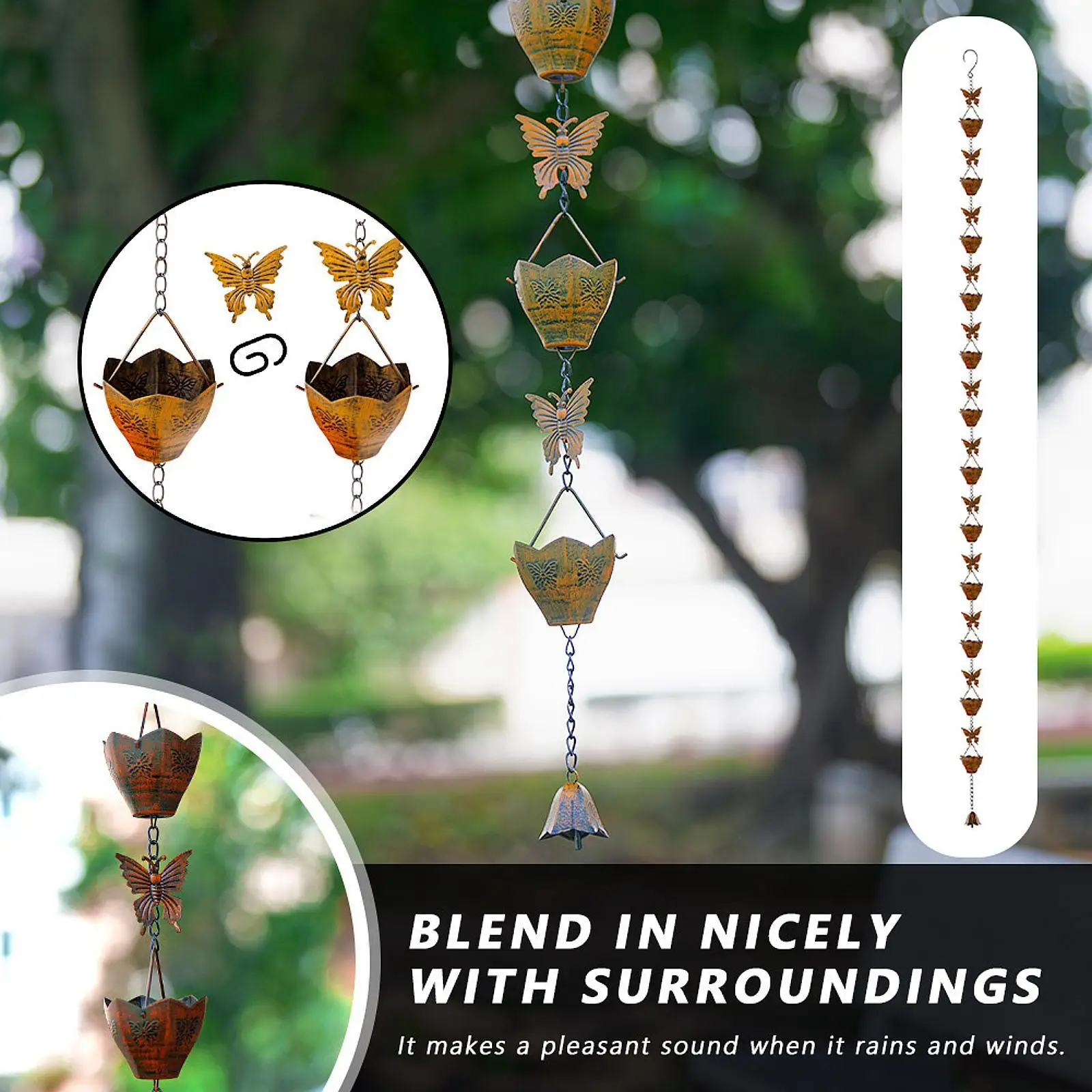 

Small Butterfly Rain Chain for Gutters Replace Gutter Downspout Rainwater Catcher Chain for Sheds Outdoor Garden Roofs Backyard