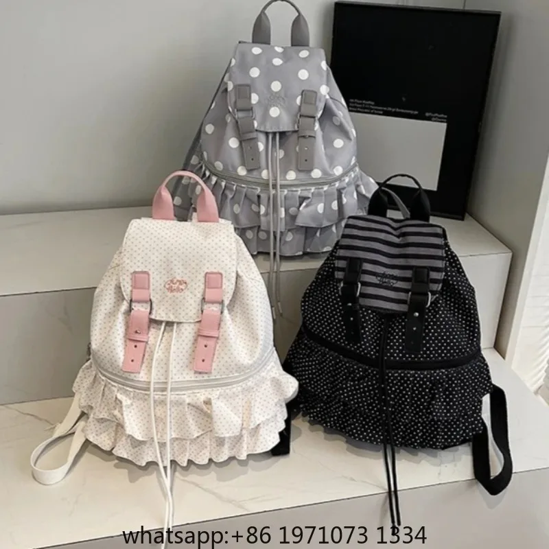 Mochilas con volantes para mujer, Mochila con estampado de lunares, bolso de alta capacidad, mochila de viaje para vacaciones, nuevas bolsas de lona para mujer
