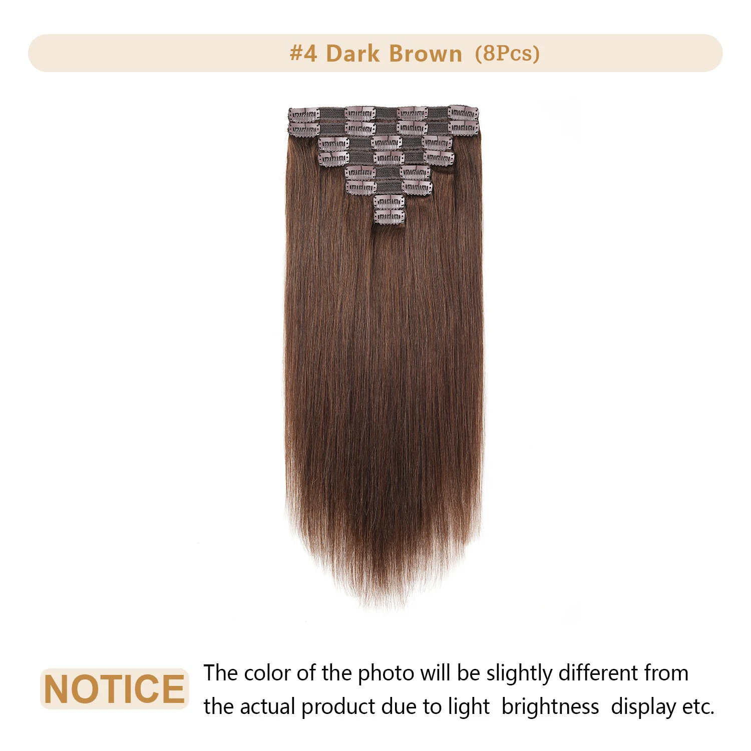 Straight Clip In Hair Extensions For Thin Hair Women Human Hair Clip in Extensions Dark Brown Remy Virgin Extensions Weft 120g