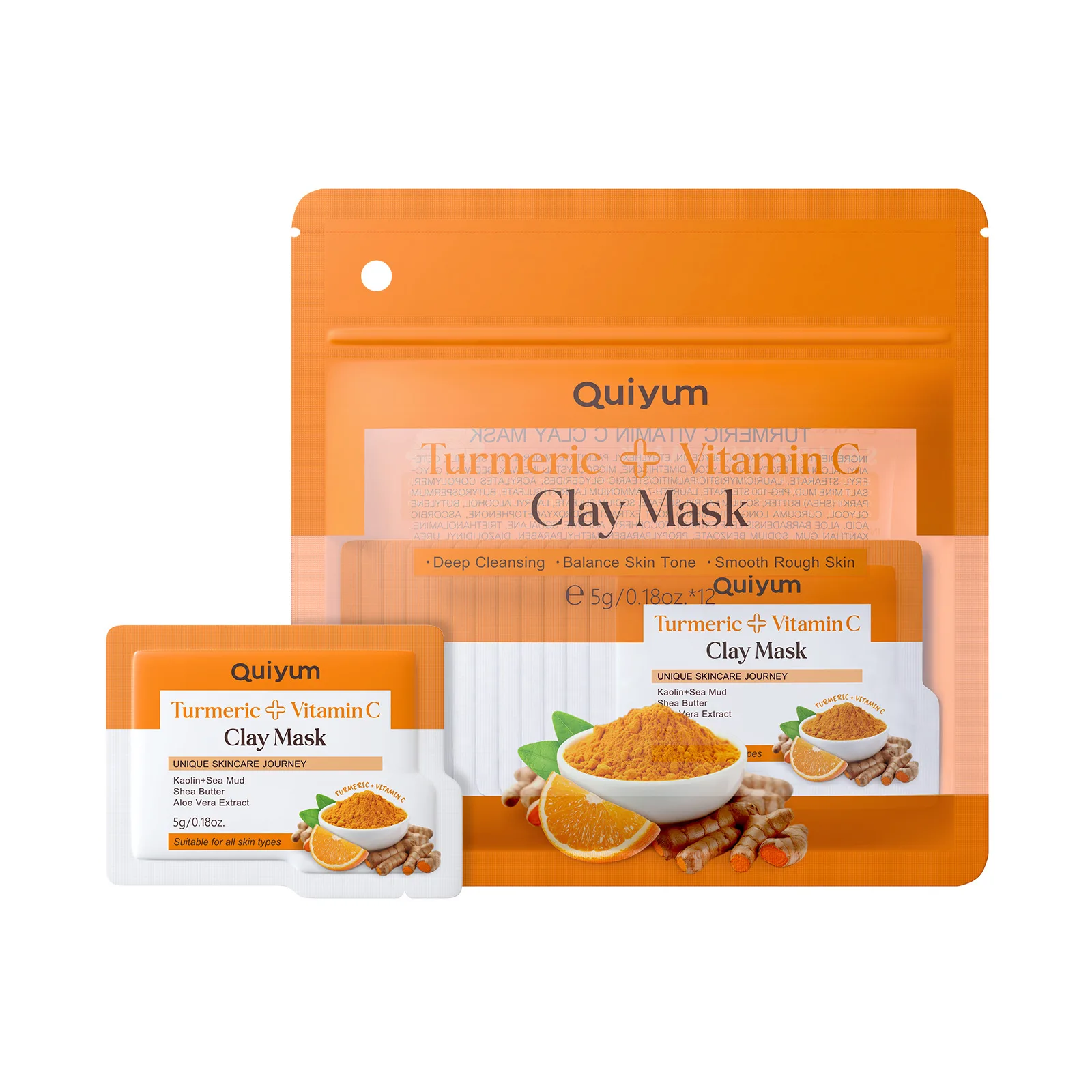 QUIYUM 5gx12pcs Turmeric Vitamin C Wash Off Mask, Deep Pore Cleansing Mud Mask for Blackhead Removal, Hydrating Pore Tightening