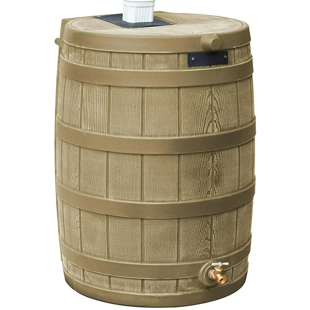 

50 Gallon Plastic Rain Barrel Water Collector, Khaki for Garden and Outdoor Use Solution