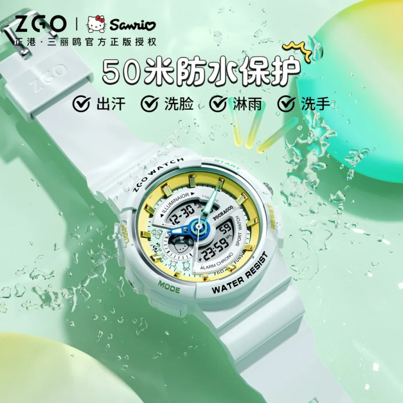 ZGO Sanrio Pochacco ساعة إلكترونية رقمية للنساء رياضية مقاومة للماء ساعة كرونوغراف لطلاب المدارس الثانوية المتوسطة 8573