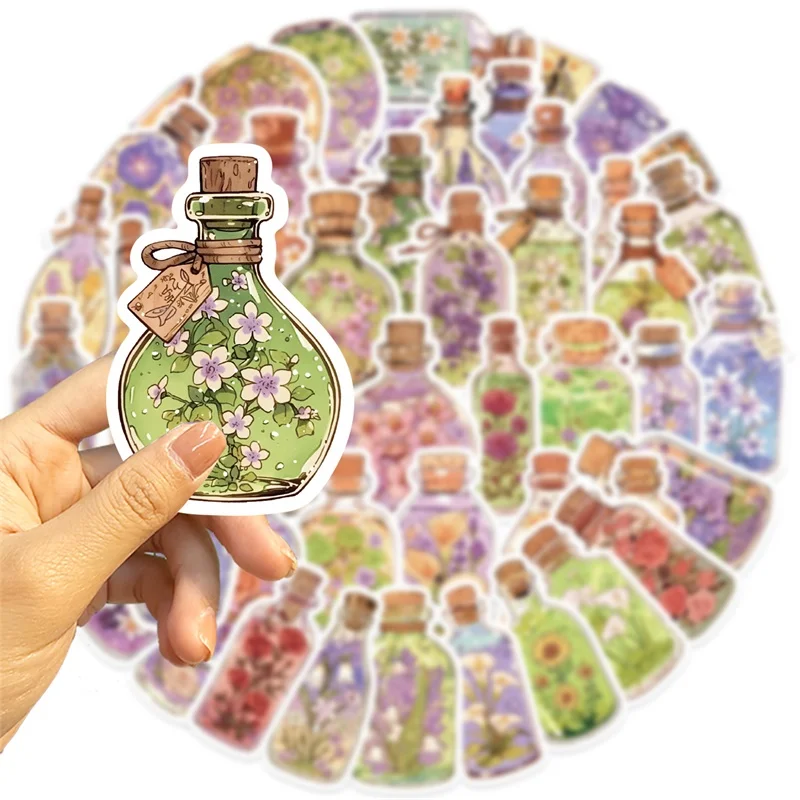 10/30/50PCS Kawaii Flower Bottle PVC Sticky Sticker Aesthetic Stationery DIY Decoration Scrapbooking School Supplies