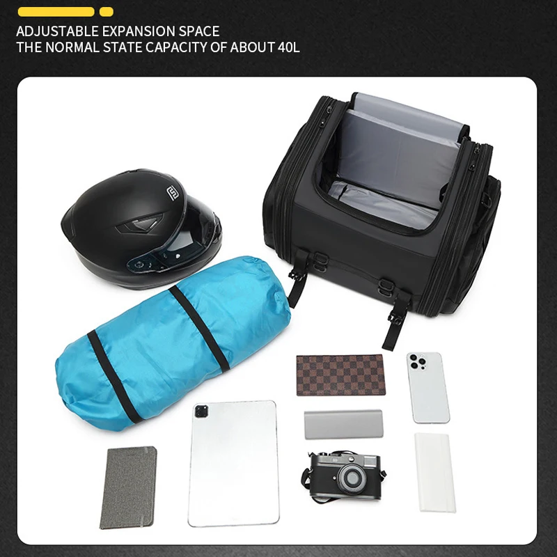 Motorcycle Tail Bag Waterproof Saddlebag 40L to 60L Expandable Large Capacity Luggage for Motorbike Touring Durable Powersports