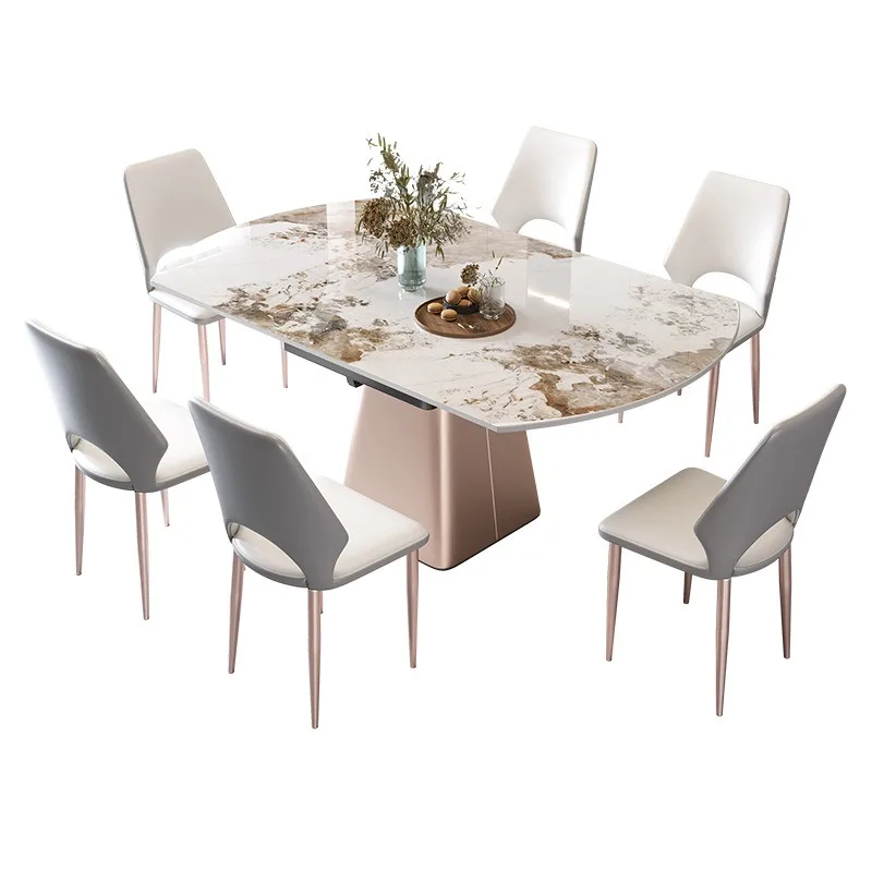 Light luxury rotating dining table, modern simple and retractable folding household small apartment becomes round table
