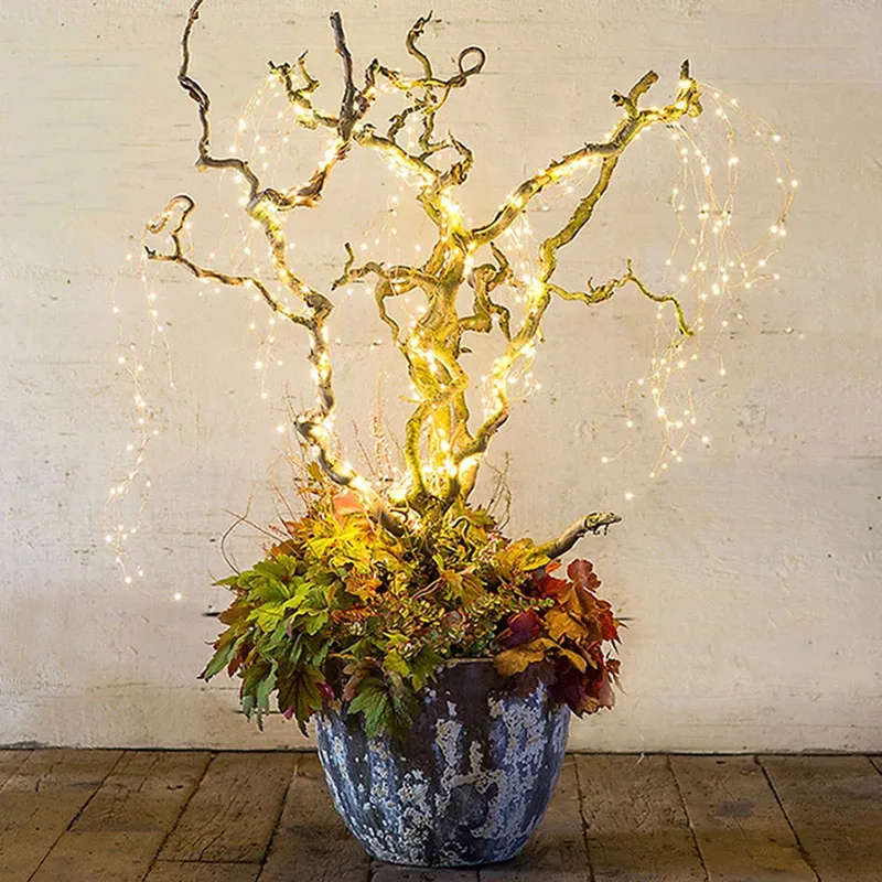 Outdoor 2Mx10 200LED Solar Vines Branch LED String Fairy Light Outdoor Garden Fence Tree LED String Fairy Branch Light