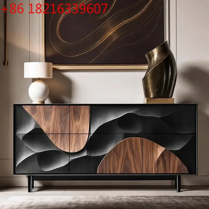 Medieval Style Dining Side Cabinet Modern Simple Living Room Wall Storage Retro Relief Home High End Entrance Console