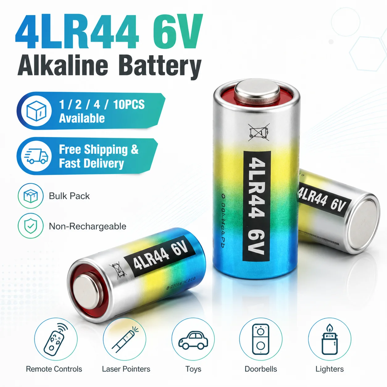 Батарейка щелочная сухая 4LR44 6V (аналог 544 PX28A L1325 A544V 4034PX) для дверных звонков, ошейников для собак, небольших электронных устройств