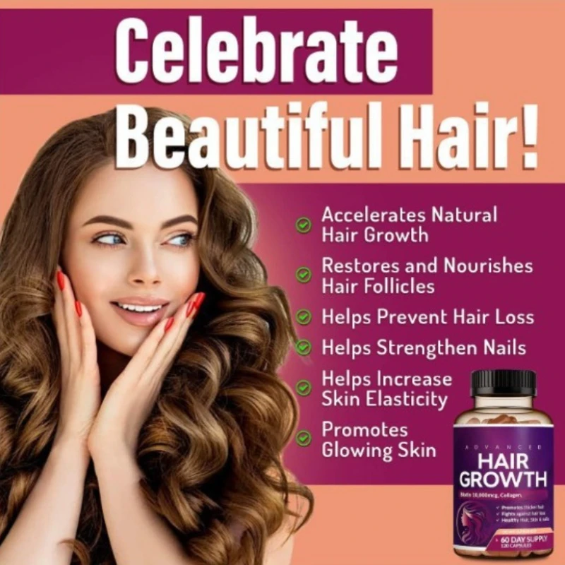 

Biotin HAIR GROWTH Dietary Capsules 60 Count Enhance Hair Vitality Reduce Frizz Improve Hair and Skin Wellness Daily Use