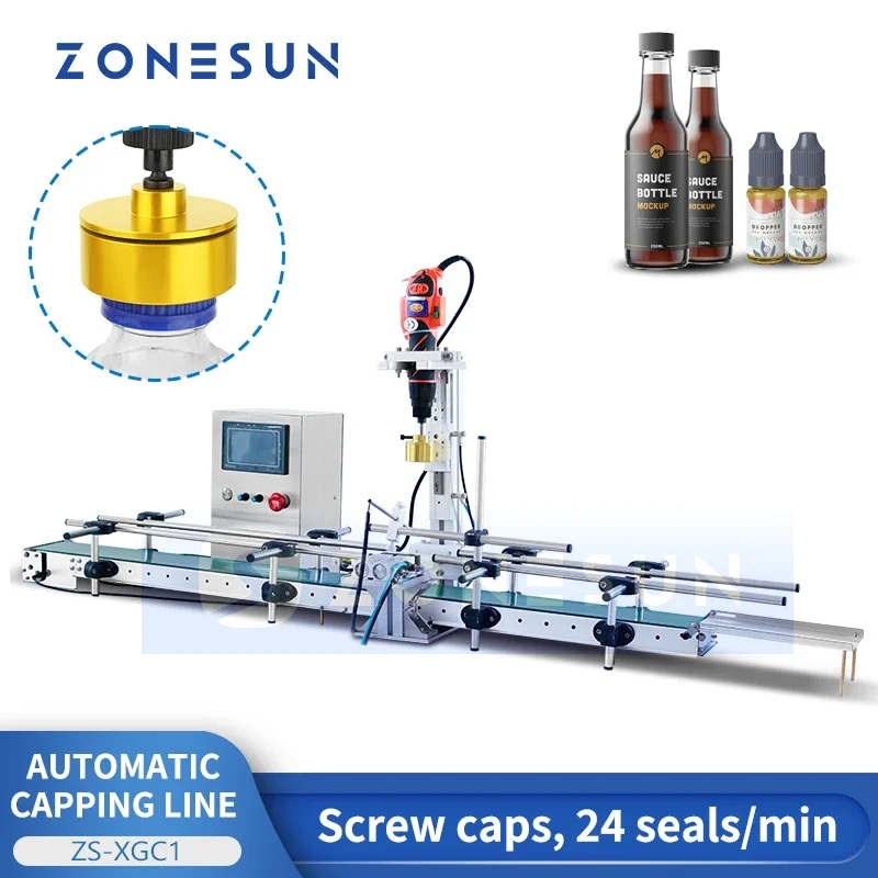 ZONESUN Pneumatic Automatic Bottle Capping Machine ZS-XGC1 Custom Screw Capper Packaging Small Automatic Production