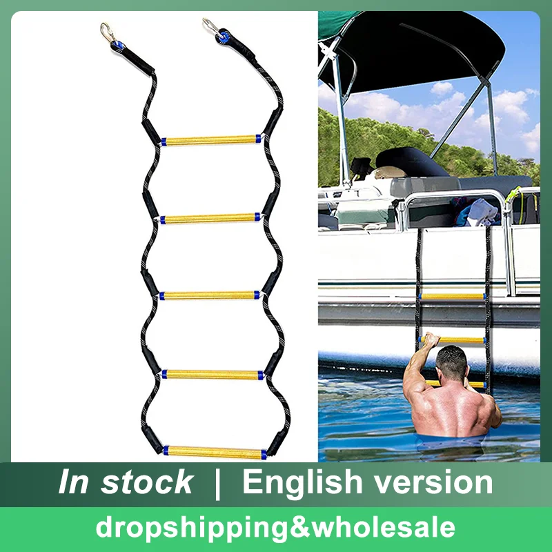 

5 Step Rope Boat Ladder Portable Boat Rope Ladder Extension Lightweight Reinforced Sewing for Yacht Kayak Motorboat Canoeing