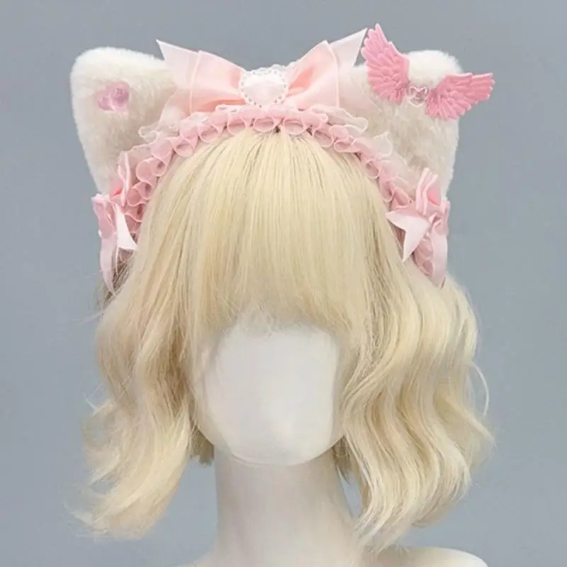 Y3NE Stylish Kitten Headpiece Proms Birthday Hairbands Fun Headwear Halloween Bows Adorkable Hair Headwear
