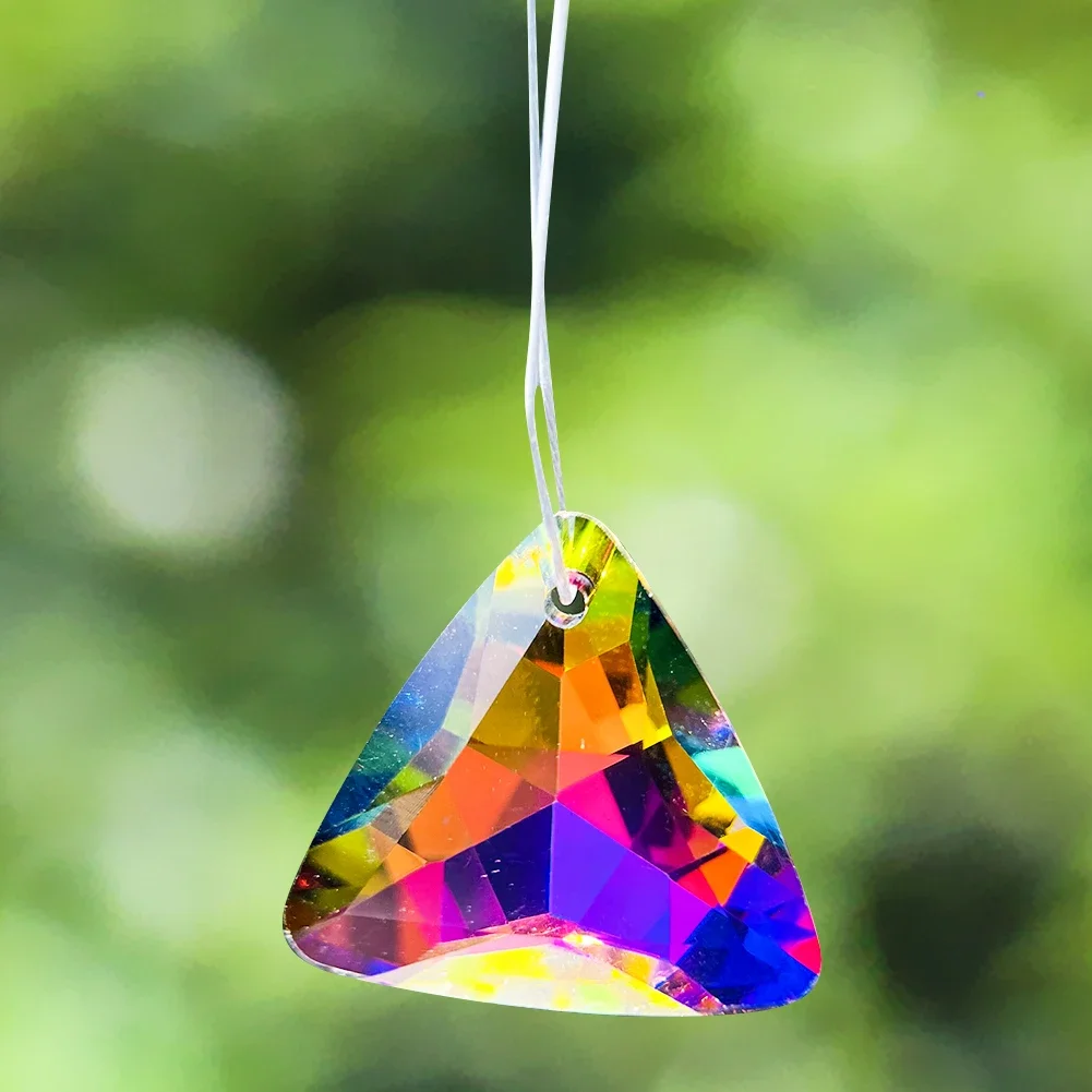 5PCS Single Hole Triangle Bead Glass Pendant Colorful Crystal DIY Jewelry Accessories DIY Home Chandelier Window Garden Ornament