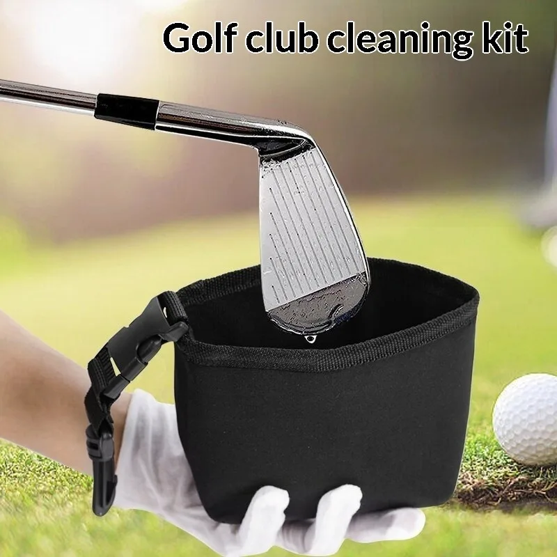 1Pc Portable Waterproof Golf Ball Cleaning Bag Golf Club Cleaner Storage Pouch with Carabiner