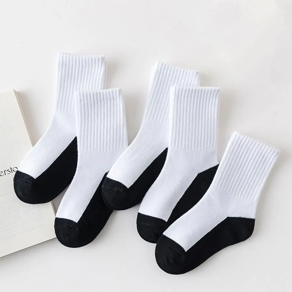 1 pair Casual Grey Black Sole Children White Socks Absorbing Sweat Solid Color Sport Socks Baby Hosiery Cloth Accessories Women