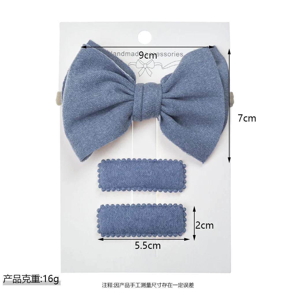 3Pcs/Lot Baby Bows Nylon Hairbands Faux Cashmere Headband Hair Clips Set Rectangle Solid Hairpins 5.5cm Hairgrips Kids Headwear