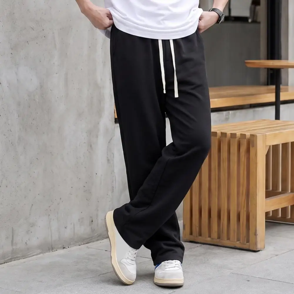 Drawstring Waist Athletic Pants Men's Baggy Sweatpants Loose Fit Straight Leg Trousers Drawstring Waist Joggers for Gym Workout