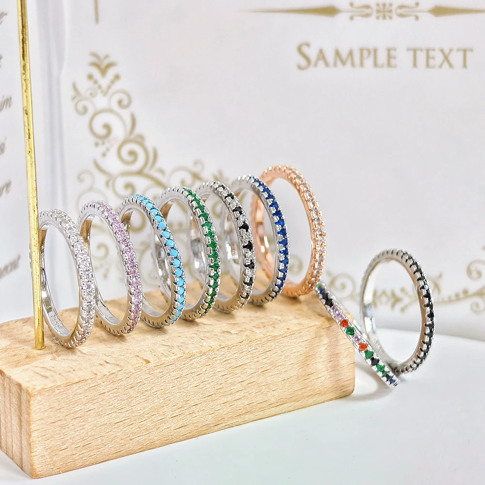 2024 new Lots Trendy Fashion silver pink blue color aesthetic Stackable Band Eternity Ring for Women Party Gift R1090A