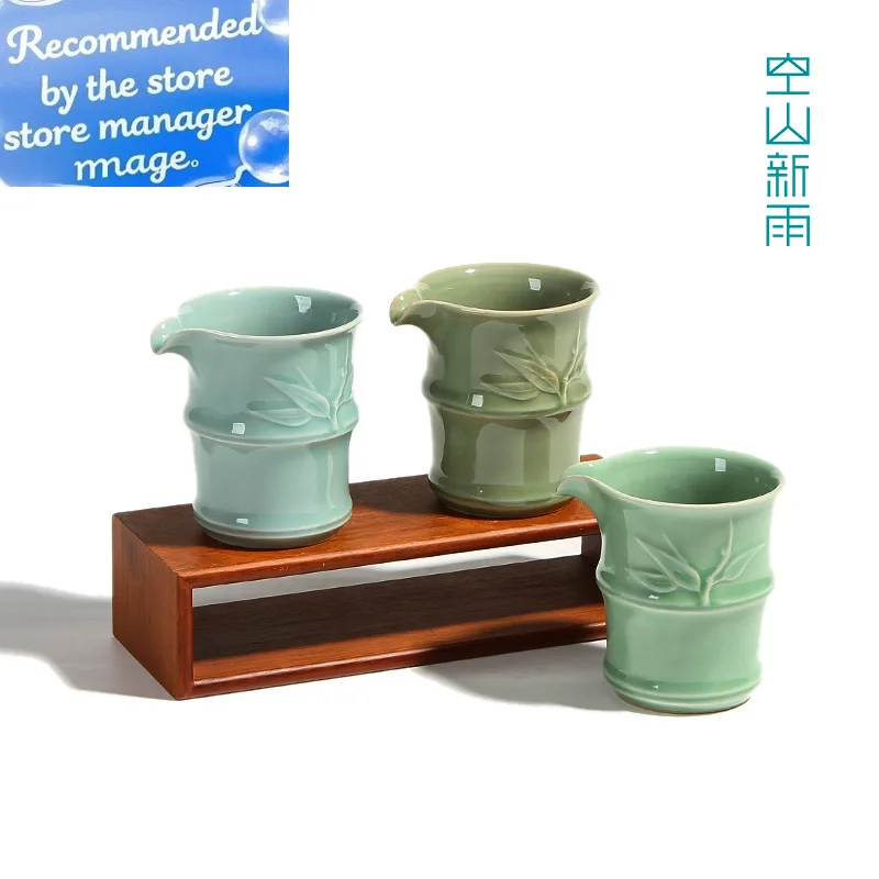 

340 мл креативный кувшин для чая Longquan Celadon, античный бамбуковый шарнир, чашка для бюстье, сливовово-зеленая разделенная чайная кружка, аксессуары для чая кунг-фу