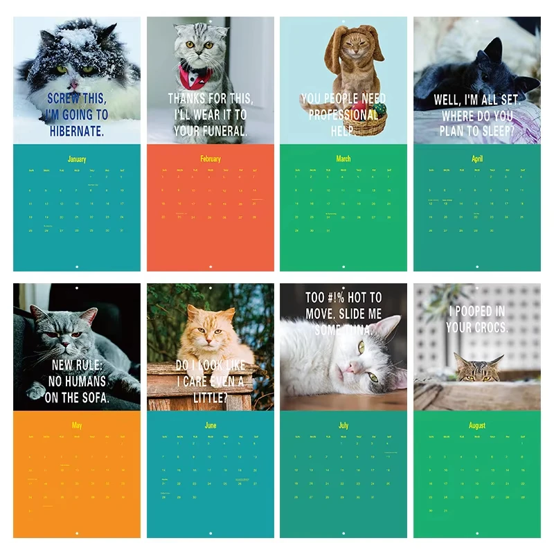 1 Stuks Pissed Off Katten Kalender 2026-12 - Grappige Kat Muur Kalender Creatieve Kalender 12 Maanden Kat Kalender met Lelijke Kat voor Notities