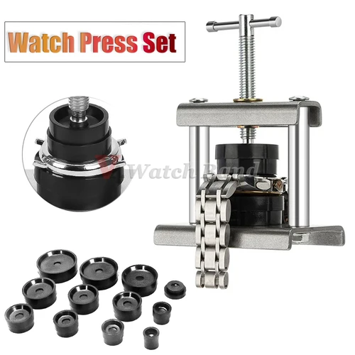 12 uds/18 uds/set juego de prensa de reloj profesional herramienta de cierre de caja trasera de reloj y troqueles de ajuste herramienta de reparación de relojes 18 Uds Kit de troqueles