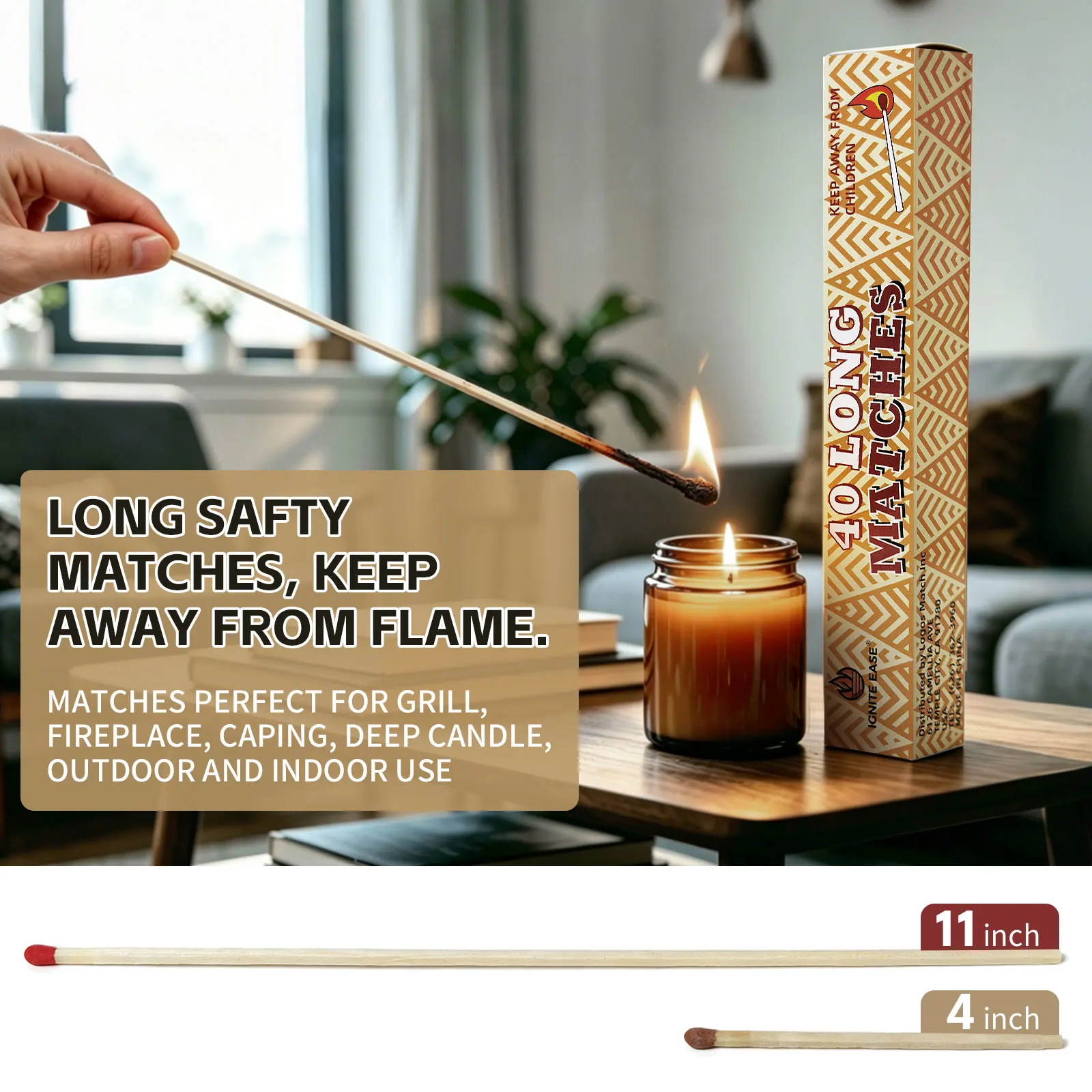 USA Free Shipping 11' Long Matches - 40 Count Red Matches Bulk for Candles, Fireplace, Camping, Lighter, BBQ, Lighting