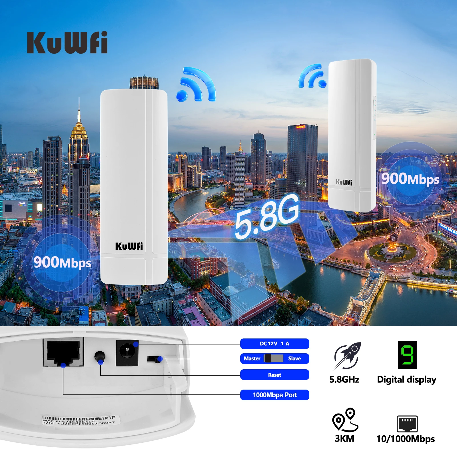 Imagem -03 - Kuwfi-outdoor Wireless Cpe Bridge Amplificador de Sinal Wifi Cobertura de Longo Alcance Antena 14dbi Gigabit Poe Wan Port 5.8g 900mbps