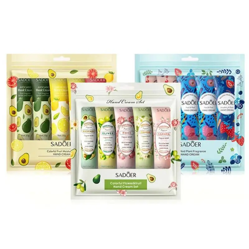 5Pcs/Kit SADOER Fruit Plant Fragrance Hand Cream Sets Moisturizing Repair Anti Dry Hand Lotion Sets Hands Skin Care Products