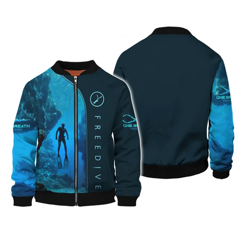 

New Diving Explore 3d Printed Jackets Men Women Harajuku Fashion Clothing Long Sleeve Zipper Coat Y2k Tops Stand Collar Coats
