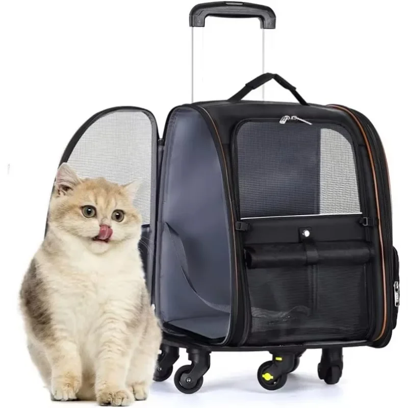 Multifunctional wheeled pet cat strap backpack breathable travel dog bag pet trolley bag