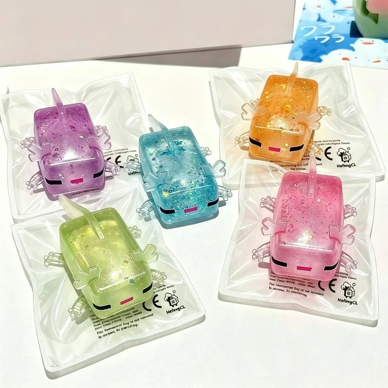 Transparent Glitter Axolotl Squishy Fidget Toy Cute Clear Liquid Quicksand Squeeze Stress Relief Decompression Toy For Kids