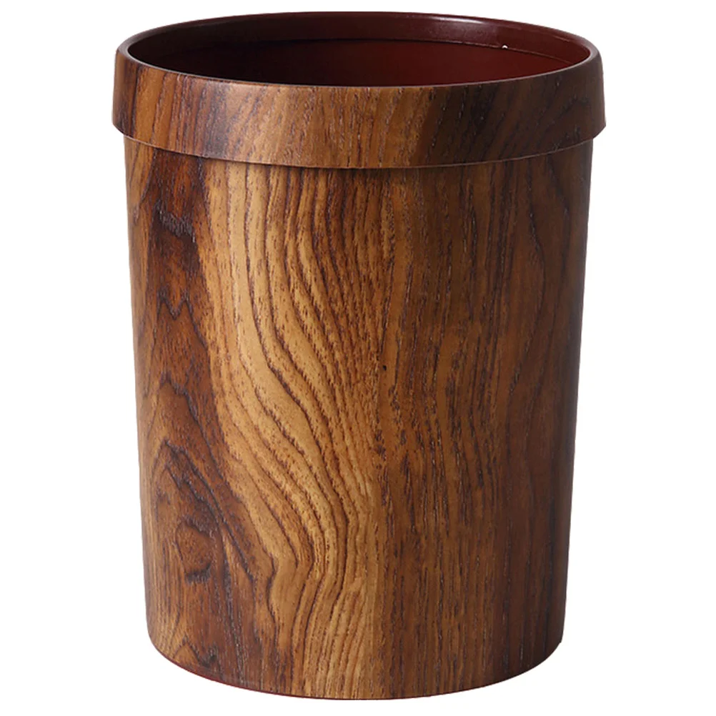 

1Pcs Imitated Solid Wood Trash Can Large Capacity Pressure Ring Design Household Rubbish Bin Kitchen Bedroom Living Room