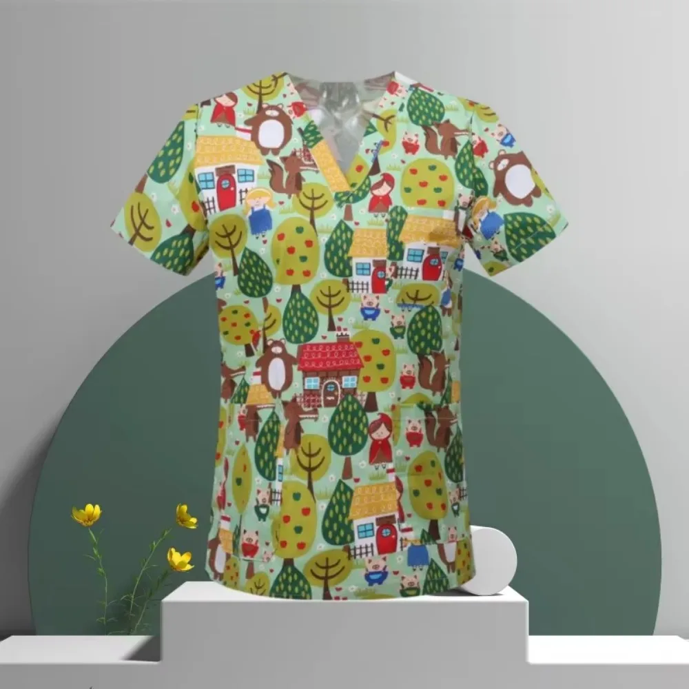 ملابس التمريض النسائية عالية الجودة طباعة الملحقات الأطباء الزي الطبي مستشفى ممرضة صالون تجميل الدعك أعلى النساء