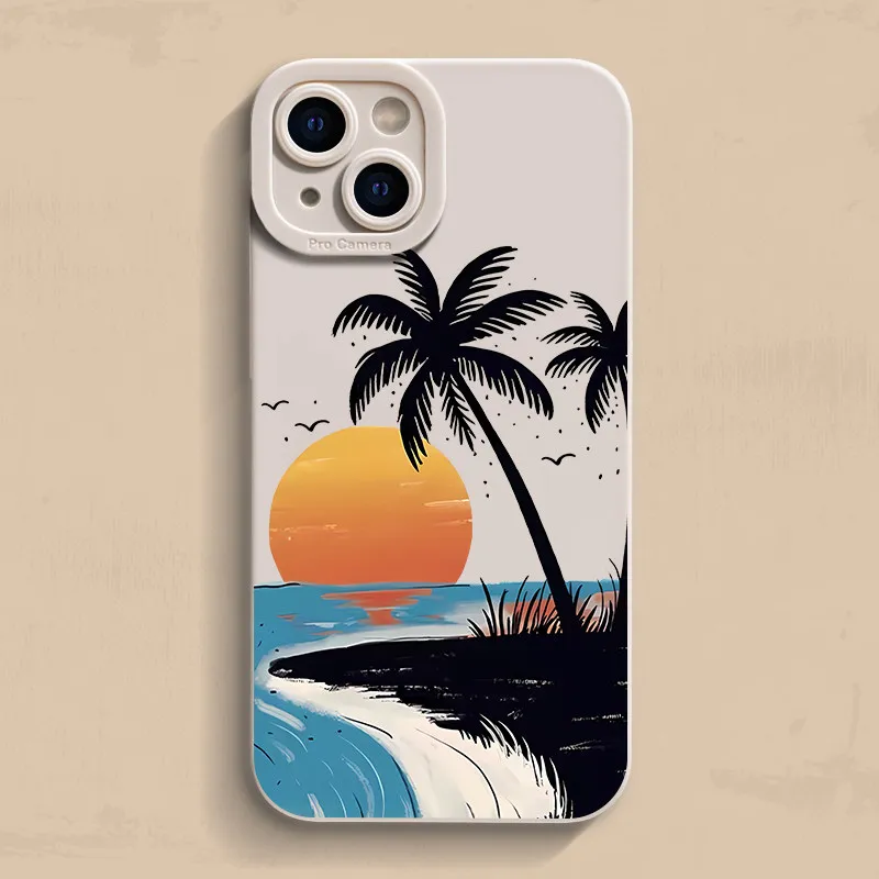 Kreative Sonnenuntergang-Strand Silikon-Handyhülle für iPhone 17 16 15 14 13 12 11 Pro Max 16E XS X XR 7 8 Plus 13 Stoßfeste Weiche Schutzhülle