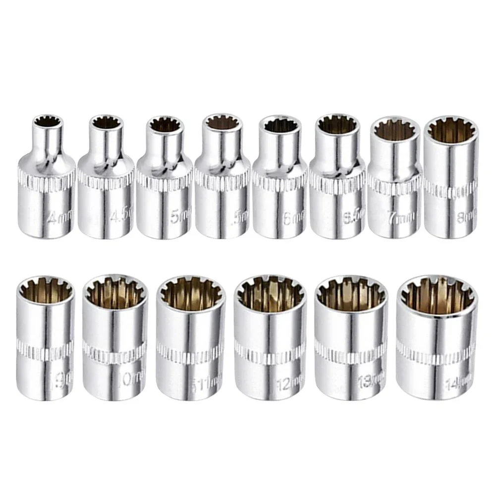 1x 12 Point Socket Bit 1/4 Square Drive Mirror Short Head For Ratchet Wrench 4/4.5/5/5.5/6/7/9/10/11/12/13/14mm Replace Tool