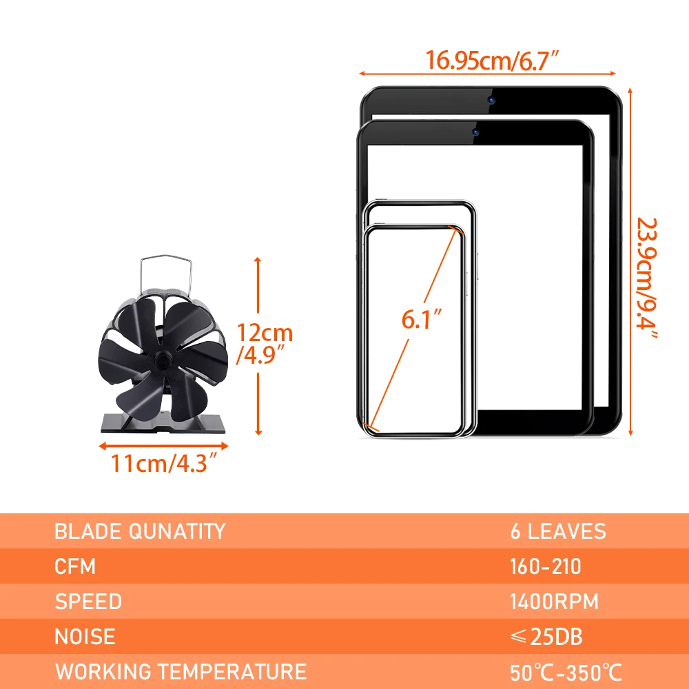 พัดลมเตาขนาดเล็ก6ใบ, พัดลมเตาผิงใช้พลังงานจากความร้อนเตาเผาไม้เตาประหยัดพลังงานพัดลมเป็นมิตรกับสิ่งแวดล้อมในบ้านกระจายความร้อนได้อย่างมีประสิทธิภาพ