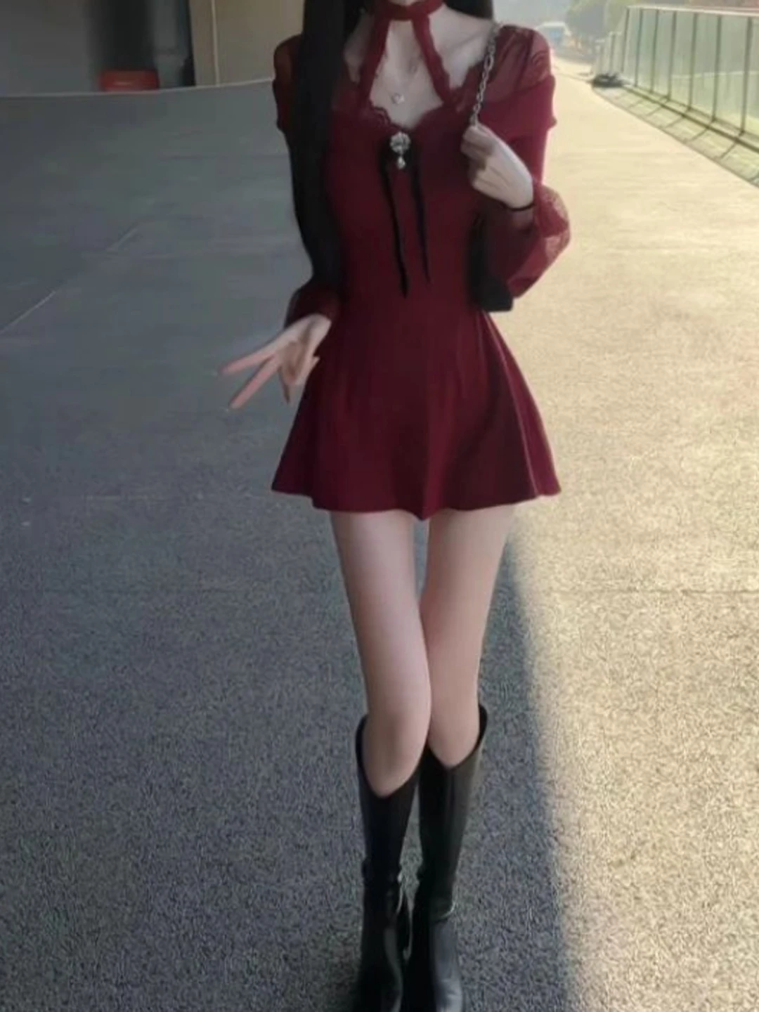 

Новое женское хлопковое платье в стиле ретро, красное, облегающее, с высокой талией, кружевное, для повседневной носки