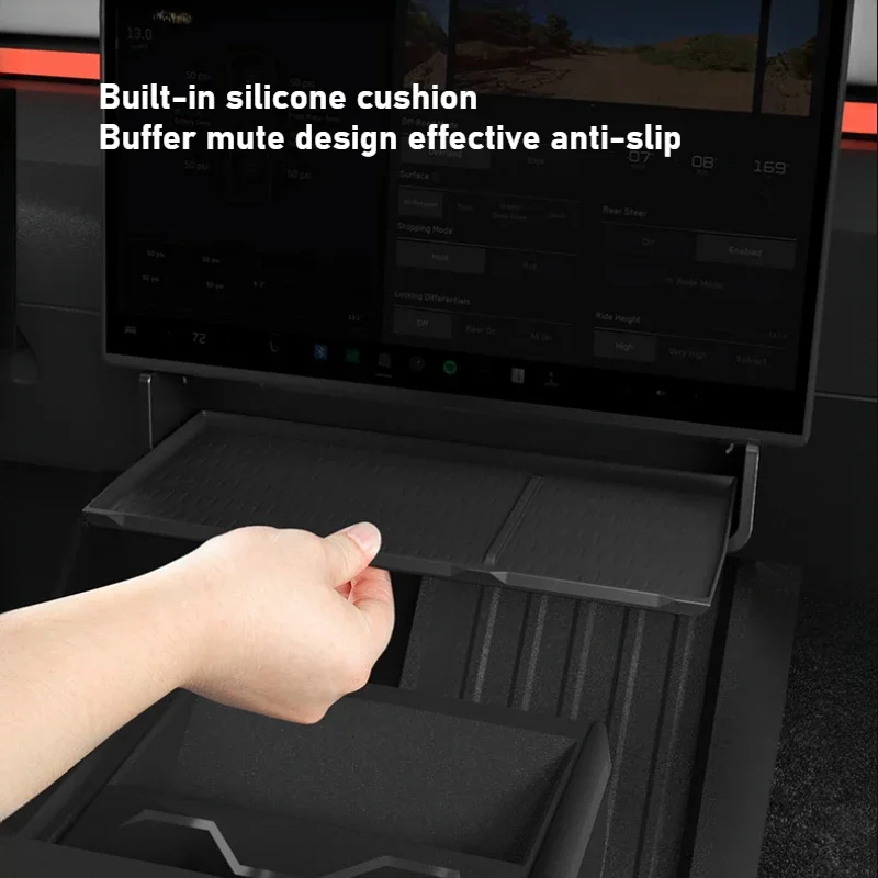 صندوق معلق للتخزين تحت الشاشة لـ Tesla Cybertruck 2025 + صندوق تخزين التحكم المركزي أداة مكتب درج اكسسوارات السيارات