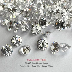 5A Quality 3.0~20.0mm Big Sizes CZ Loose White Cubic Zirconia Stone 10pcs 500pcs  Round Cut CZ Synthetic Gems For Jewelry DIY