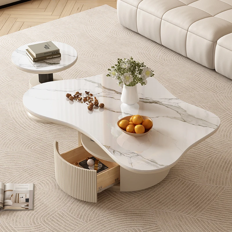 New Style Modern Luxury Coffee Table With Drawer Cloud Coffee Table White Sintered Stone Coffee Table For Living Room