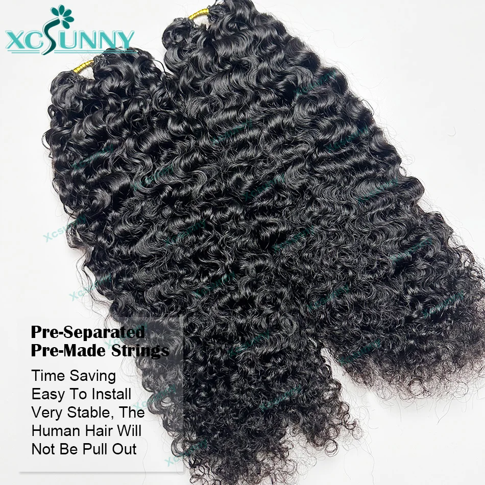 Ekstensi Rambut Manusia Rajut Bulu Keriting Tanpa Simpul, Rambut Manusia Rajut Terpisah untuk Kepang, Model Gelombang Air