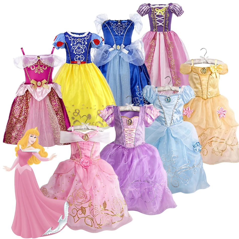 Disney Princess Costume Children Party Fancy Flower Vestido Christmas Birthday Carnival Dress Up Rapunzel Belle Disguise Frock