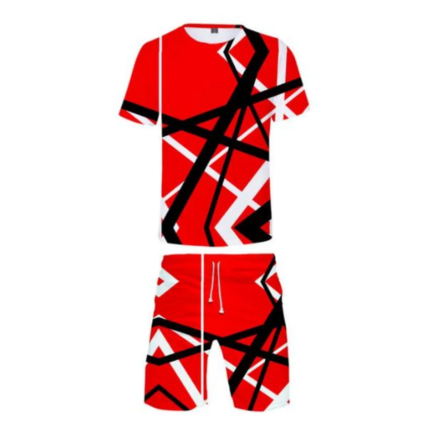 Eddie Van Halen 3D Print Summer Short Sleeve T-shirt and Beach Shorts Two Piece Set Casual Sportswear 2pcs Set