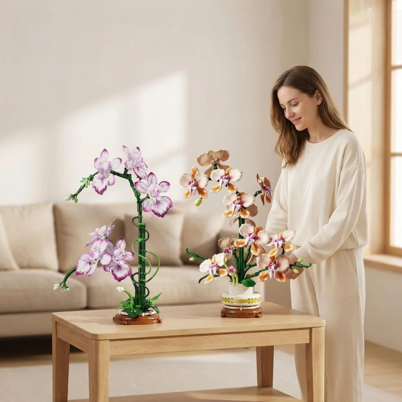 

rchid Building Set - Realistic Artificial Orchid Plant with Pot, Low Maintenance Home Decor