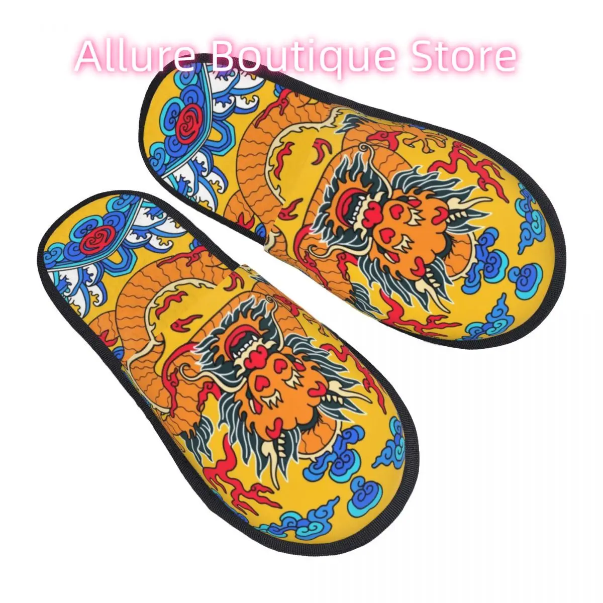 

Custom Chinese Emperor Robe Smiling Dragon Guest Slippers for Spa Women Asian Style House Slipper