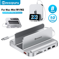 Minisopuru Mac Mini Dock & Stand: 8-Port Hub with M.2 NVMe SSD Enclosure & 10Gbps Data Transfer