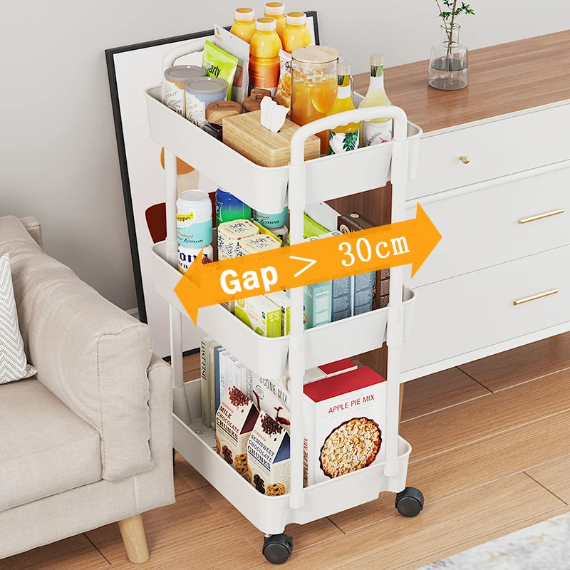 3 Tiers Kitchen Shelf Multifunction Large Capacity Seasoning Storage Rack with Wheel Snacks Sundries Storage Trolley Organizer