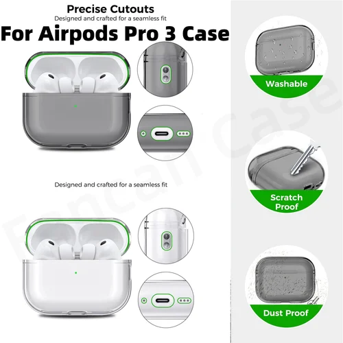 Imagen 1 del producto Funda transparente para Airpods Pro 3 2025 [Antiamarimiento] Piel protectora de TPU suave para AirPods Pro Funda de tercera generación con kit de limpieza