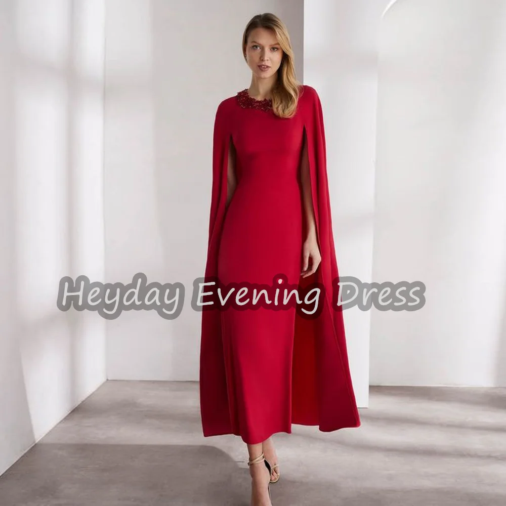 

Heyday Crepe Mermaid O-neck Draped Ankle Length Simple Saudi Evening Dresses For Women 2025 Elegant Arab Formal Party Dress